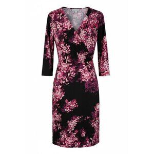 NY Collection B-Slim A-Line Floral Midi Dress XL Black Pink Tie Back Flattering